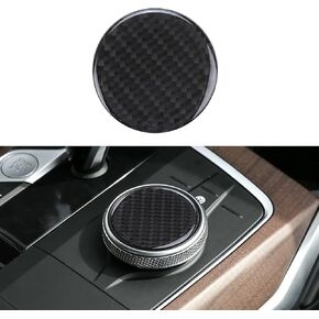 Compatible with Carbon Fiber Multimedia Knob Button Panel Trim Cover for BMW 1 2 3 4 Series 3GT G20 G28 2020 2021 2022 (Black)