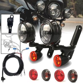 Happy-motor Motorcycle fog light Auxiliary Spotlight custom dynamics lights for harley davidson Turn Signal Touring Lights Fog Light Brackets For Harley street glide FLHX Gloss Black Bracket