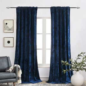 Velvet Blackout Curtains Soft Luxury 2 Panels Curtains for Bedroom Nursery Patio Doors Rod Pocket Back Tab Drapes Curtains for Living Room,52 by 96Inch,Navy Blue