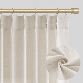 Natural Cream Pleated Linen Curtains 90 Inch Long 2 Panels Curtain for Dining Room Neutral Semi Sheer Curtains for Bedroom Light Filtering Boho Modern Farmhouse Drapes for Living Room,40x90 Inch