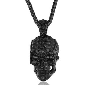 ChainsProMax Men Skull Necklace, Snake/Tree of Life/Skull Dog Tag/Flame Skull Pendant Necklace, Stainless Steel/Gold Plated/Black-Send Gift Box