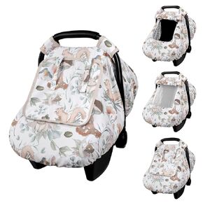 CARUILI Winter Baby Car Seat Cover, Minky Infant Car Seat Covers for Babies, Cozy and Warm, Windproof & Cozy Carseat Cover Boy with Peep Window, for Protecting Baby from Wind & Sun (Woodland Animals)