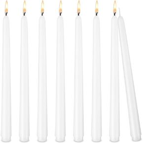 Taper Candles White, Set of 8 Odorless and Smoke-Free 10-Inch Taper Candles, Long Burning, Paraffin Wax with Cotton Wick, Burns Approximately 7-8 Hours