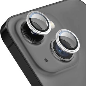 TENOC Camera Lens Protector for iPhone 15 & iPhone 15 Plus, 9H Tempered Glass Camera Screen Cover, Black Metal Individual Ring
