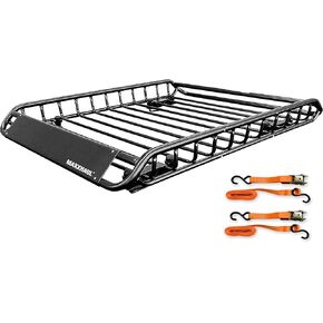 MaxxHaul 50944 Steel Roof Rack-150lb. Capacity with 2 pcs Tie Down, Black with 2tiedowns