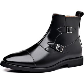 SYNTHESIS Men's Cap Toe Brogues Chelsea Boots with Side Zipper,High or Mid Top Slip On Black Ankle Boot for Men
