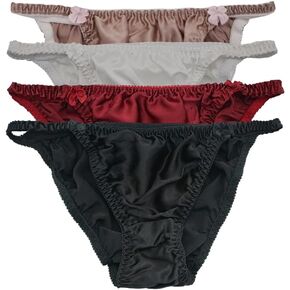 Womens Silk Satin Cute Panties Cozy Bikini Mid Waist Shiny Satin Underwear Briefs