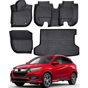 for Honda HRV Floor Mats (FWD Only) 2016 2017 2018 2019 2020 2021 2022, All-Weather TPE Rubber Car Floor Mats Full Set with Cargo Liner for Honda HRV Automotive 2016-2022 Accessories