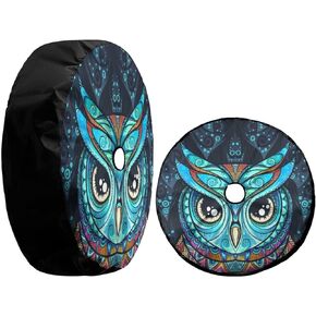 KiuLoam Tribal Ethnic Owl Spare Tire Cover with Backup Camera Hole Universal Sunscreen Waterproof Wheel Covers for Trailer RV SUV Truck and Many Vehicles (17" for Diameter 31"-33")