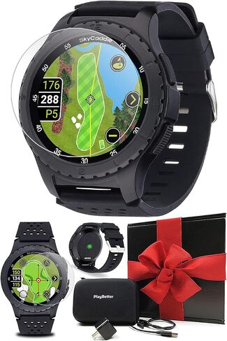 SkyCaddie LX5C Golf GPS Watch - Touchscreen Golf Range Finder Smartwatch w/Ceramic Bezel, 35K Courses & Digital Scorecard - Gift Box Bundle with LX5C Screen, PlayBetter Wall Adapter & Hard Case in Kuwait