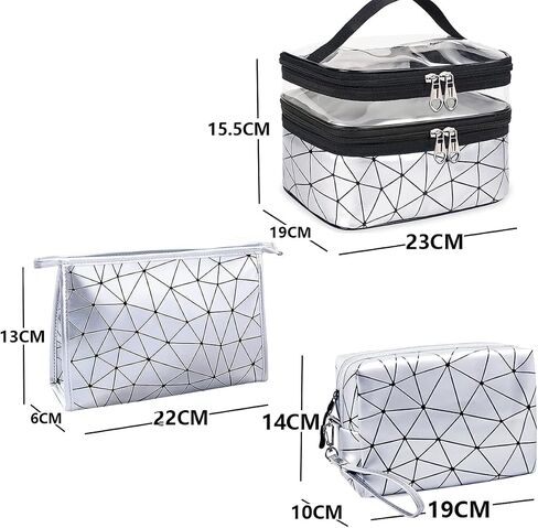 Travel Makeup Bag Organizer, Waterproofing Toiletry Bag Set, Skincare Bag with 2 Cosmetic Bags for Women (Silver) in Saudi Arabia