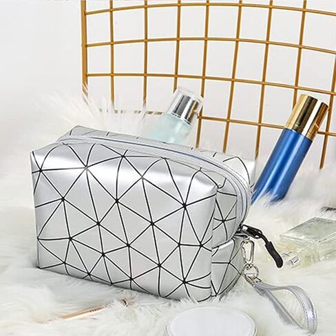 Travel Makeup Bag Organizer, Waterproofing Toiletry Bag Set, Skincare Bag with 2 Cosmetic Bags for Women (Silver) in Saudi Arabia