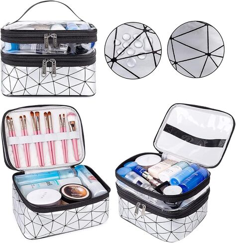 Travel Makeup Bag Organizer, Waterproofing Toiletry Bag Set, Skincare Bag with 2 Cosmetic Bags for Women (Silver) in Saudi Arabia