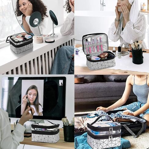 Travel Makeup Bag Organizer, Waterproofing Toiletry Bag Set, Skincare Bag with 2 Cosmetic Bags for Women (Silver) in Saudi Arabia