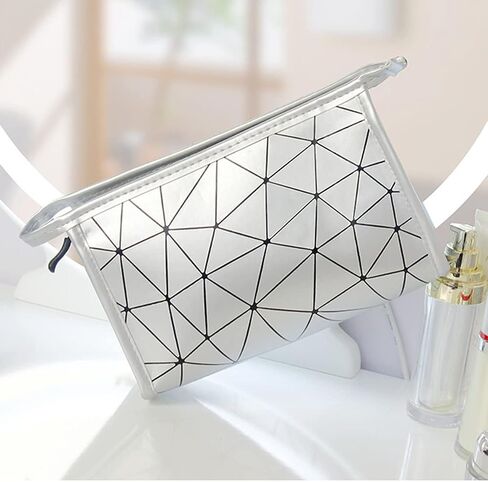 Travel Makeup Bag Organizer, Waterproofing Toiletry Bag Set, Skincare Bag with 2 Cosmetic Bags for Women (Silver) in Saudi Arabia
