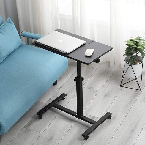 Rolling Laptop Desk for Rolling Cart Tilting Overbed Bedside Table Desk Overbed Table with Wheels Adjustable Laptop Stand Sofa Side Table in Kuwait