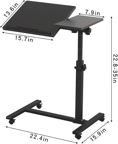 Rolling Laptop Desk for Rolling Cart Tilting Overbed Bedside Table Desk Overbed Table with Wheels Adjustable Laptop Stand Sofa Side Table in Kuwait