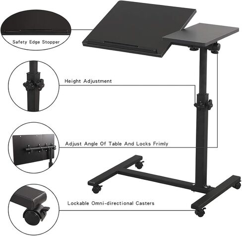 Rolling Laptop Desk for Rolling Cart Tilting Overbed Bedside Table Desk Overbed Table with Wheels Adjustable Laptop Stand Sofa Side Table in Kuwait