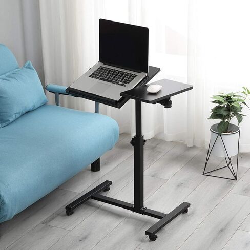 Rolling Laptop Desk for Rolling Cart Tilting Overbed Bedside Table Desk Overbed Table with Wheels Adjustable Laptop Stand Sofa Side Table in Kuwait