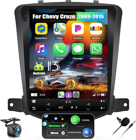 ستيريو سيارة Android 13 لسيارة شيفروليه تشيفي كروز J300 2018-2012 مع Carplay Android Auto، راديو سيارة بشاشة لمس عالية الدقة 9.7 بوصة مع رابط مرآة/GPS/WiFi/FM/RDS بلوتوث SWC+كاميرا احتياطية [1+32G] in Saudi Arabia