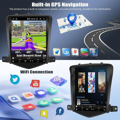 ستيريو سيارة Android 13 لسيارة شيفروليه تشيفي كروز J300 2018-2012 مع Carplay Android Auto، راديو سيارة بشاشة لمس عالية الدقة 9.7 بوصة مع رابط مرآة/GPS/WiFi/FM/RDS بلوتوث SWC+كاميرا احتياطية [1+32G] in Saudi Arabia