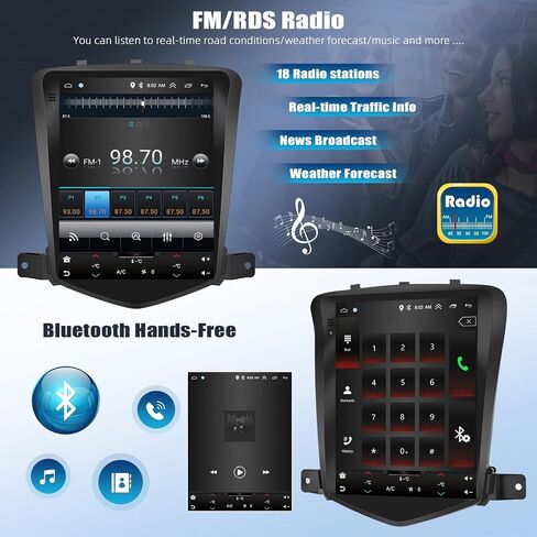 ستيريو سيارة Android 13 لسيارة شيفروليه تشيفي كروز J300 2018-2012 مع Carplay Android Auto، راديو سيارة بشاشة لمس عالية الدقة 9.7 بوصة مع رابط مرآة/GPS/WiFi/FM/RDS بلوتوث SWC+كاميرا احتياطية [1+32G] in Saudi Arabia