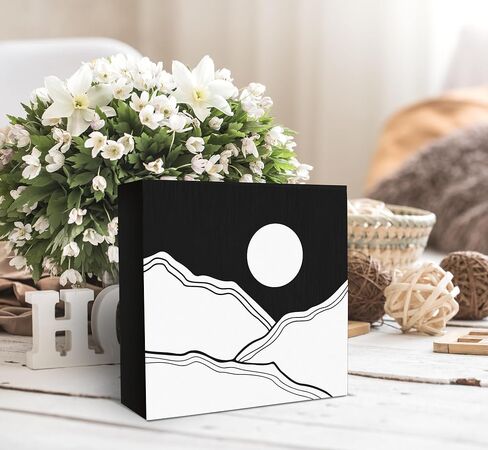 SRADMO Abstract Boho Sun Green Mountains Wood Box Sign Desk Decor，Bohemian Nature Landscape Wooden Block Box Sign Decoration For Home Office Shelf Table Decor in Saudi Arabia