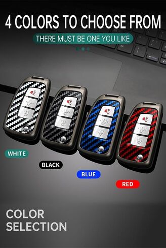 ontto Key Fob Cover Fit for Nissan Flip Key Remote Metal Car Key Holder with Keychain Fit for Nissan Rogue Rogue Select Rogue Sport Sylphy Pulsar Sentra,Carbon Pattern Black in Kuwait
