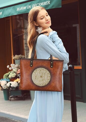 Women Tote Bags Shoulder Purse Ladies Handle Shoulder Handbags Vintage Embossed in Saudi Arabia