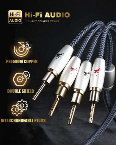 HiFi Speaker Cable 14 AWG Audiophile High Purity Copper Speaker Cable with Cotton Net Braided, Comes with Gold Plated Banana Plugs and Spade Connectors (4.92ft/1.5m) in Saudi Arabia