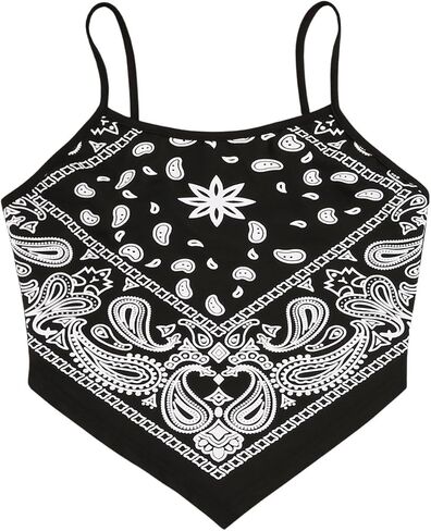 OYOANGLE Women's Paisley Print Camisole Spaghetti Strap Asymmetrical Cami Bandana Top in Kuwait