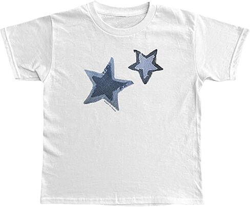 Xineicy Y2K Crop Tops for Women Star Print Tees Vintage Baby Tee Short Sleeve Summer Tops in Saudi Arabia