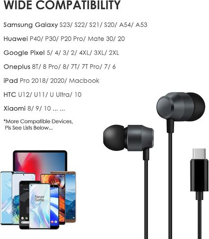 PALOVUE USB C Headphones Earbuds, Type C Magnetic Earphones with Microphone Compatible with Samsung Galaxy S23 S22 S21 Ultra S20 FE Note 20 10 A53 A54, Google Pixel 7 6 5 4, One Plus, Black in Saudi Arabia