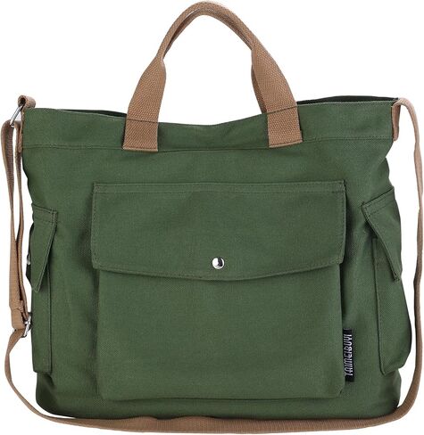 Canvas Tote Bag for Women with Multi Pockets Small Crossbody Shoulder Purse Handbag for Shopping Travel and Work (Small-Green) in Saudi Arabia