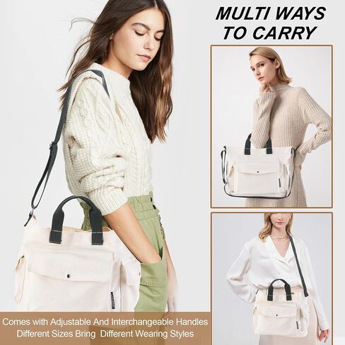 Canvas Tote Bag for Women with Multi Pockets Small Crossbody Shoulder Purse Handbag for Shopping Travel and Work (Small-Green) in Saudi Arabia