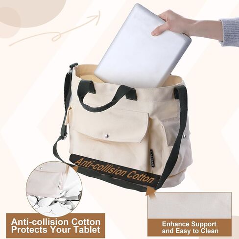 Canvas Tote Bag for Women with Multi Pockets Small Crossbody Shoulder Purse Handbag for Shopping Travel and Work (Small-Green) in Saudi Arabia