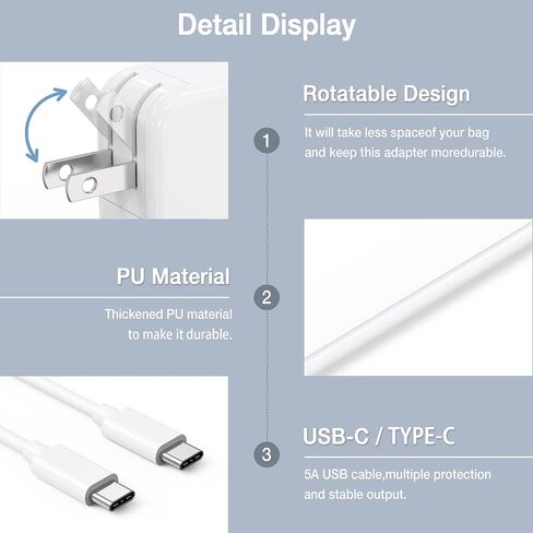 Mac Book Pro Charger - 100W USB C Charger Compatible with Type C MacBook Pro 16, 15, 14, 13 Inch, MacBook Air 15 inch 2024/2023, iPad Pro and All USB C Device, USB C to C Power Adapter in Saudi Arabia