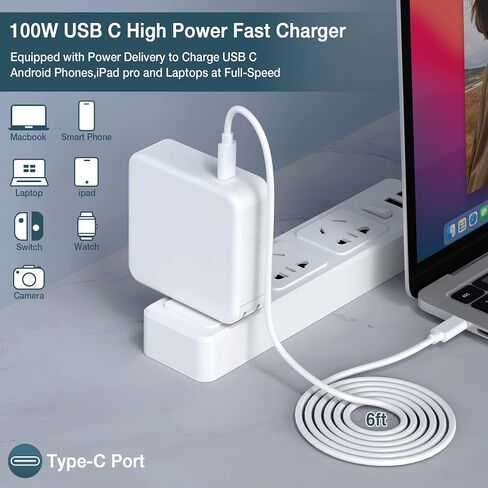 Mac Book Pro Charger - 100W USB C Charger Compatible with Type C MacBook Pro 16, 15, 14, 13 Inch, MacBook Air 15 inch 2024/2023, iPad Pro and All USB C Device, USB C to C Power Adapter in Saudi Arabia