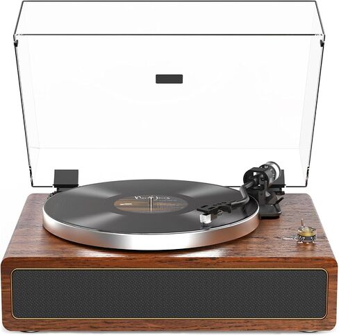 Seasonlife® All-in-One Record Player with 4 Speakers & Bluetooth, Brown | Belt-Drive Vinyl Player, AT3600L Magneti Cartridge, Built-in 4 Speakers, Adjustable Counterweight,Auto-Stop,RCA/AUX Output in Saudi Arabia