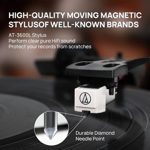 Seasonlife® All-in-One Record Player with 4 Speakers & Bluetooth, Brown | Belt-Drive Vinyl Player, AT3600L Magneti Cartridge, Built-in 4 Speakers, Adjustable Counterweight,Auto-Stop,RCA/AUX Output in Saudi Arabia