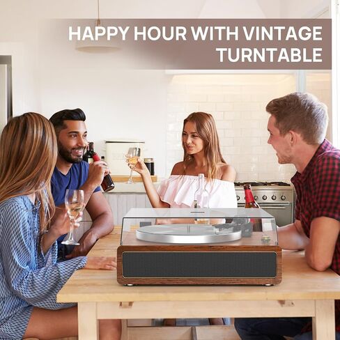 Seasonlife® All-in-One Record Player with 4 Speakers & Bluetooth, Brown | Belt-Drive Vinyl Player, AT3600L Magneti Cartridge, Built-in 4 Speakers, Adjustable Counterweight,Auto-Stop,RCA/AUX Output in Saudi Arabia
