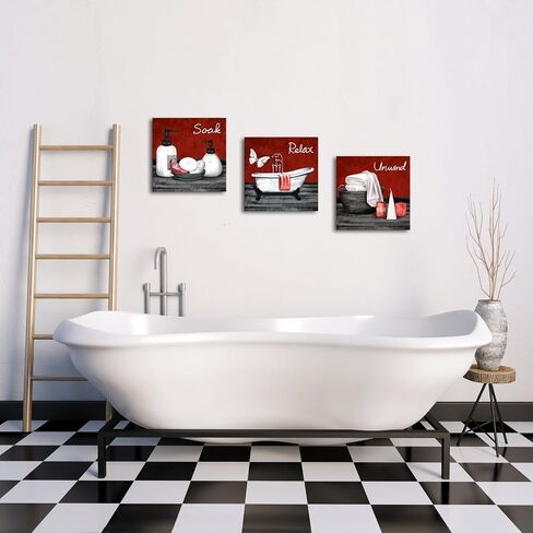 RnnJoile Blue Bathroom Decor Wall Art Bathtub Spa Canvas Pictures Prints Relax Soak Unwind Painting for Bathroom Framed in Saudi Arabia