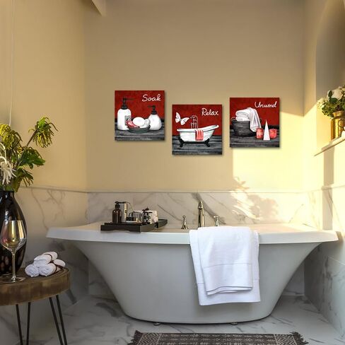 RnnJoile Blue Bathroom Decor Wall Art Bathtub Spa Canvas Pictures Prints Relax Soak Unwind Painting for Bathroom Framed in Saudi Arabia