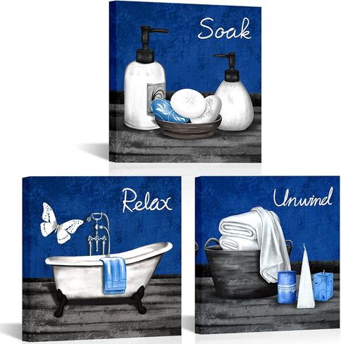 RnnJoile Blue Bathroom Decor Wall Art Bathtub Spa Canvas Pictures Prints Relax Soak Unwind Painting for Bathroom Framed in Saudi Arabia
