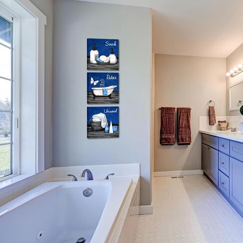 RnnJoile Blue Bathroom Decor Wall Art Bathtub Spa Canvas Pictures Prints Relax Soak Unwind Painting for Bathroom Framed in Saudi Arabia