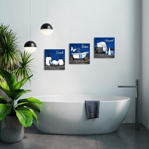 RnnJoile Blue Bathroom Decor Wall Art Bathtub Spa Canvas Pictures Prints Relax Soak Unwind Painting for Bathroom Framed in Saudi Arabia
