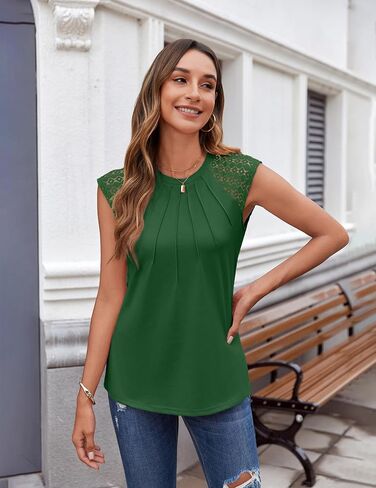 Zeagoo Women's Lace Cap Sleeve Tops Pleated Crewneck Summer Tank Tops 2025 Dressy Casual Sleeveless Shirts Blouse in Saudi Arabia