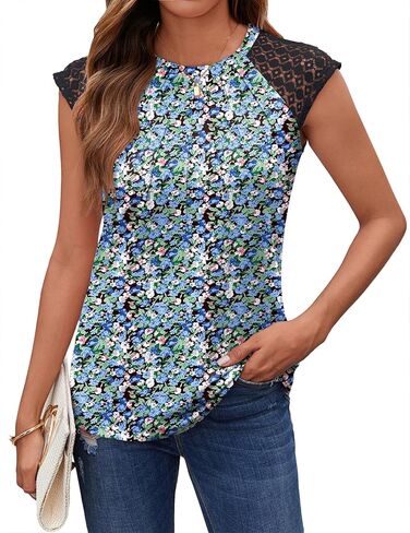 Zeagoo Women's Lace Cap Sleeve Tops Pleated Crewneck Summer Tank Tops 2025 Dressy Casual Sleeveless Shirts Blouse in Saudi Arabia