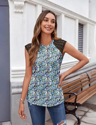 Zeagoo Women's Lace Cap Sleeve Tops Pleated Crewneck Summer Tank Tops 2025 Dressy Casual Sleeveless Shirts Blouse in Saudi Arabia