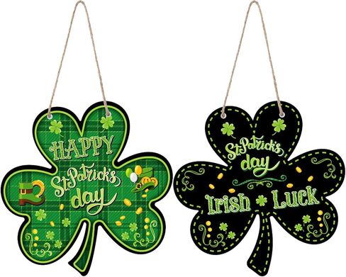 Jetec St. Patrick's Day Decorative Signage, 2 Pieces Wood Shamrock Wall Mount 12 x 12 Inches, Irish Hanging Welcome Home Wall Decor for St Patricks Day Party in Saudi Arabia
